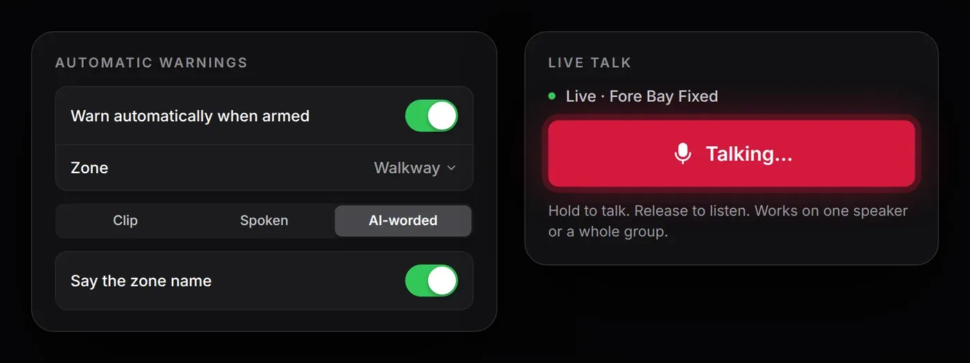 Automatic warning settings and the hold-to-talk button